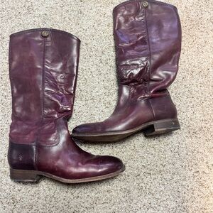 Frye Red/Plum Leather Mid-Calf Heeled Boots